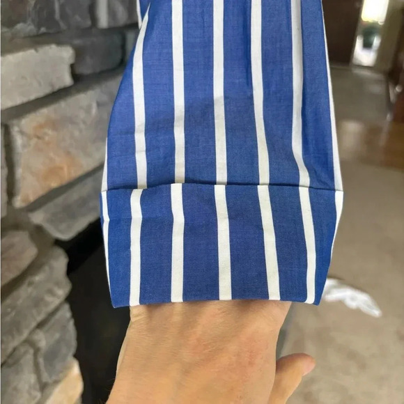 J Crew Shirt Women 0 Blue White vertical Stripe Funnel Neck Cotton - Picture 6 of 8